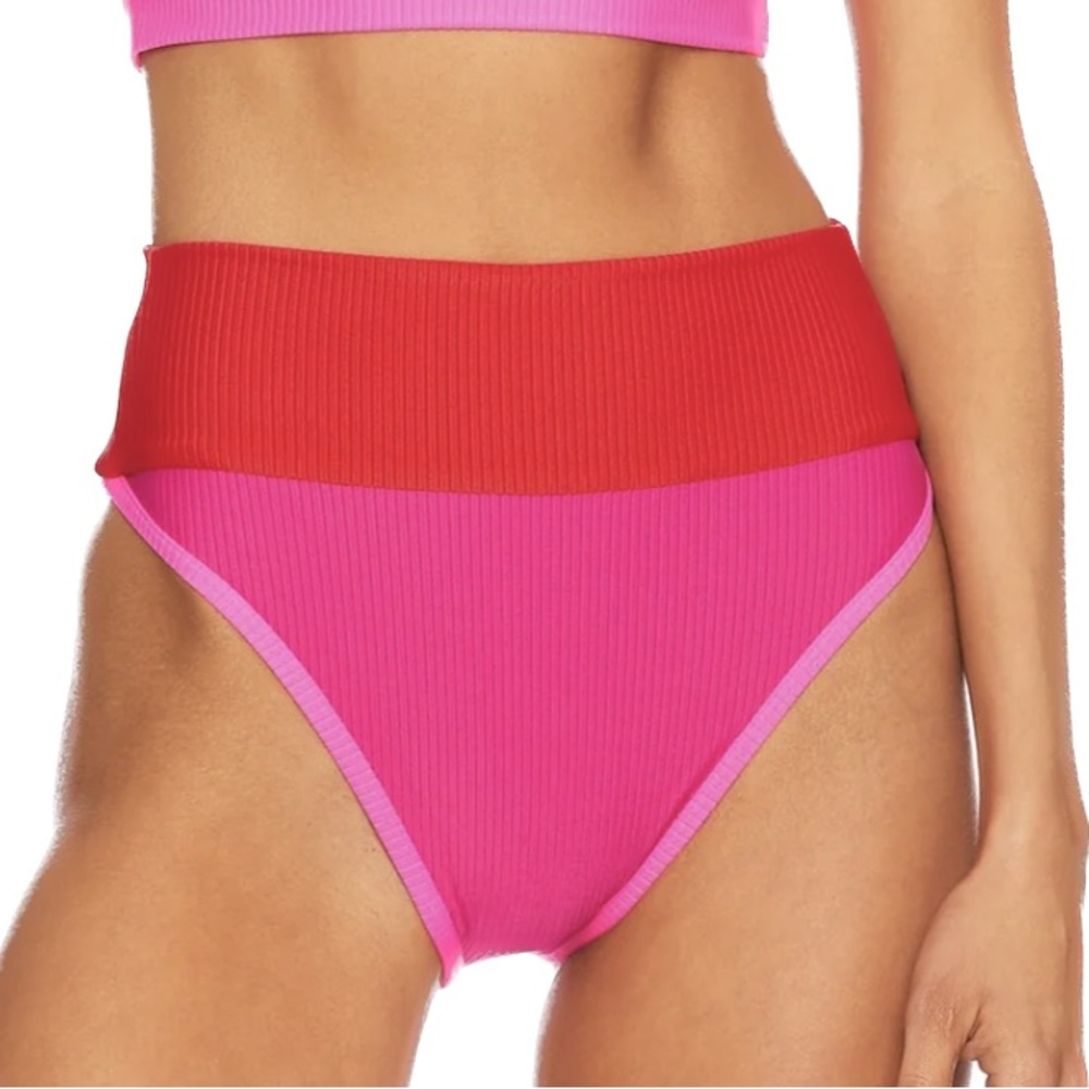 BEACHRIOT EMMY BOTTOM FUCHSIA RED NEON PINK LARGE NWOT